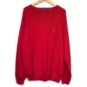 Izod Mens Red Windowpane Heavy Cotton Crewneck Sweater XL
